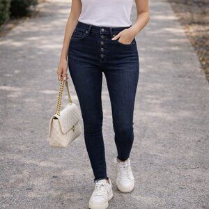 Mother Jeans Pixie Skinny Stretch Exposed Button Fly Ankle Fray Navy Blue 27